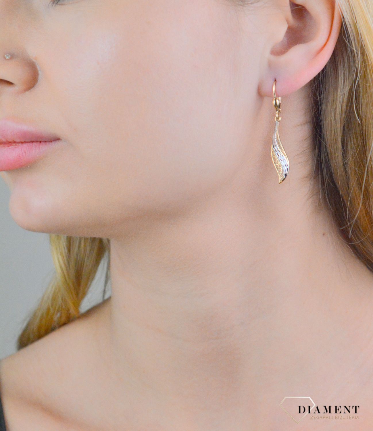 Kolczyki złote ażur z białym złotem próba 375, KL 4625 375.jpg